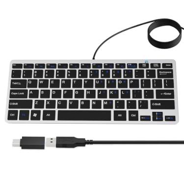 Imagem de Mini teclado com fio USB ultrafino de 78 teclas com teclas de atalho de mídia para Apple Mac Pro, MacBook 56Pro/iMac, Air, Mac mini, laptops, Windows PC 11/10/8/7, com adaptador USB-A para C OTG