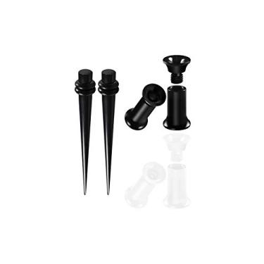 Imagem de BIG GAUGES 3 pares preto acrílico branco calibre 6 g 4 mm alargador cônico alargador duplo internamente carne túnel piercing orelha brinco plug BG6305