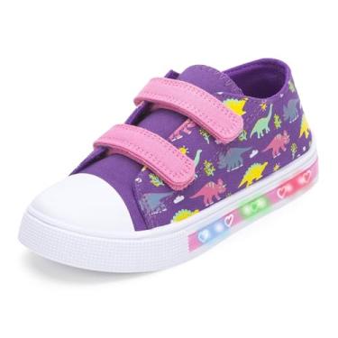 Imagem de FUNCOO PLUS Tênis infantil de lona com gancho e laço para meninos e meninas, Dinossauro colorido, 13 Little Kid