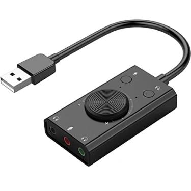 Imagem de Placa de som USB externa, microfone estéreo, alto-falante, fone de ouvido de 3,5 mm, conector de áudio, adaptador, interruptor de ajuste de volume, unidade livre