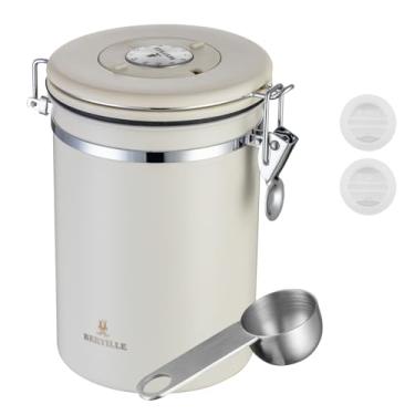 Imagem de BERTILLE Lata De Café Aço Inoxidável, Recipiente Armazenamento Alimentos Cozinha 22 Oz Com Rastreador Data, Válvula Liberação Co2 E Colher Medidora Para Moído, Grãos, Chá, Farinha, Cereais, Açúcar (