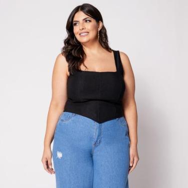 Imagem de Blusa Cropped de Alça Plus Corset com Bojo - Sal Do Mar, Preto