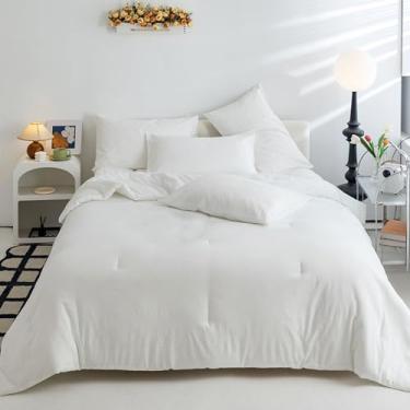 Imagem de ZGXIONG Conjunto de edredom queen branco – Roupa de cama macia para todas as estações, luxuosa, respirável e leve, 1 edredom e 2 fronhas, casal/queen