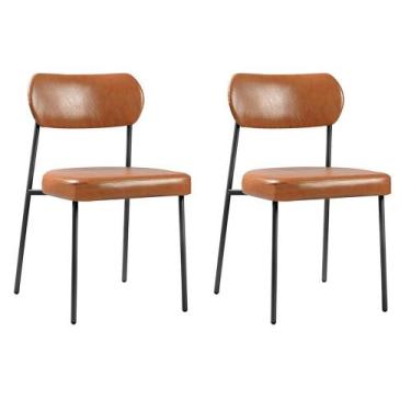 Imagem de Conjunto 2 Cadeiras Lavínia - Salaone, Couríssimo Amarula/Aço Preto