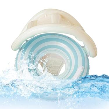 Imagem de Flutuador Para Bebé Com Cobertura, Brinquedo Inflável para Crianças na Praia com Proteção Solar, Flutuador Portátil Resistente aos Raios UV para Piscina Praia Lago e Férias