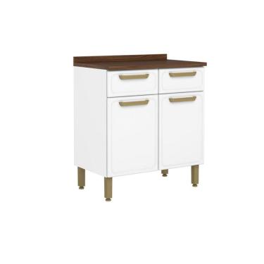 Imagem de Balcão de Cozinha Modulado c/ Tampo Bella c/ 2 Portas e 2 Gavetas 80cm Branco - Bertolini