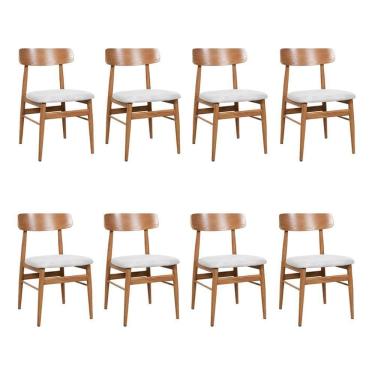 Imagem de Kit 8 Cadeiras De Jantar Delta Estrutura Aço Carbono Laminado Natural Com Estofado Linho Cru