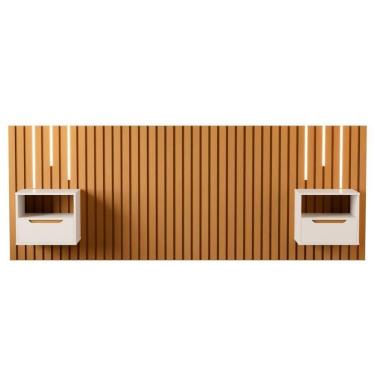 Imagem de Cabeceira Ripada Com Mesas E Led Cetara Nature Pérola