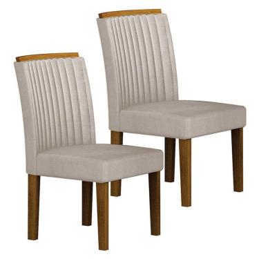 Imagem de Cadeira para Mesa de Jantar Jade MDF Kit 2 Peças Freijó Joli Palha - Leifer Móveis