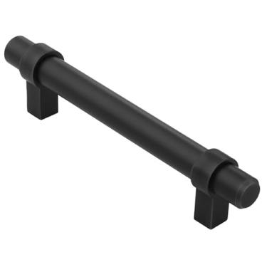 Imagem de Alzassbg Pacote com 10 alças de armário preto fosco, 3-3/4 polegadas (96 mm) furos centrais puxadores de armário barra reta ferragens de cozinha puxador de gaveta puxador de gaveta AL3081MB
