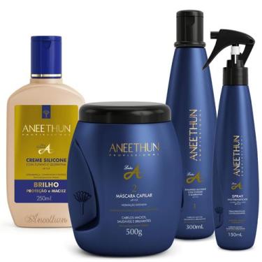 Imagem de Kit Shampoo Mascara Spray Creme de Silicone Linha A Aneethun