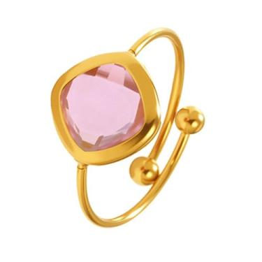 Imagem de Anéis de Declaração de Vidro Cristal Delicados para Mulheres Senhoras Aço Inoxidável Fina Aliança de Casamento Coquetel Ajustável Banhado a Ouro Envoltório Geométrico Anel de Empilhamento de Dedo