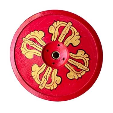 Imagem de Aroma Valley Suporte de incenso de madeira Dorje (Vajra) Design | Queimador de incenso de madeira ecológico pintado à mão | Presente de inauguração de casa | Suporte para 4 palitos regulares e 1 tibetanos