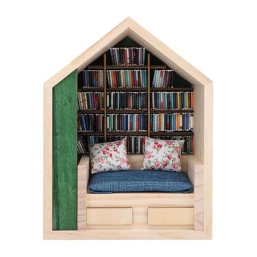 Imagem de Estante em miniatura ansiedade estante ornamento Delicado Artesanato Stress Reliever Home Decor Estante em miniatura com livros para Home Office madeira de pinho