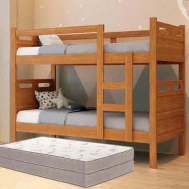 Imagem de Beliche Jaspe Conversível em Camas de Solteiro, MDF, com 2 Colchões D33, Suporta 100kg por Cama, 205x94x156cm (Nature)