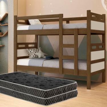 Imagem de Beliche Conversível em Camas de Solteiro com 2 Colchões D20, MDF, Suporta 100kg, 205x94x156cm (Legno/OffWhite)