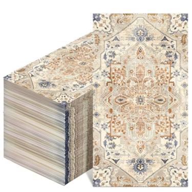 Imagem de Yeaqee 100 guardanapos boho toalhas de papel para convidados 2 camadas guardanapos decorativos de banheiro toalha de mão descartável para jantar de festa na cozinha (laranja e ciano)