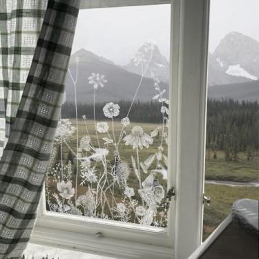 Imagem de ChicSkin Película de vidro decorativo transparente para janela floral, película branca para janela de margarida e flores silvestres 59 x 15 cm