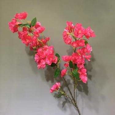 Imagem de Arranjo de flores artificiais de galhos longos de flores de cerejeira, decoração para casa, decoração de casamento (rosa vermelha)