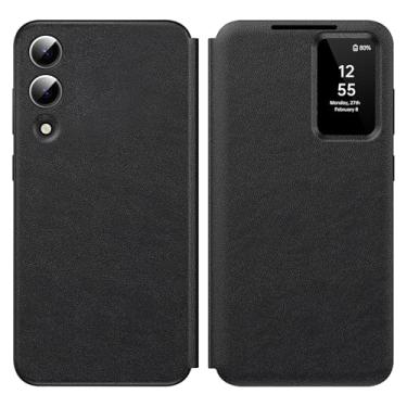 Imagem de Capa para Samsung Galaxy S25 Edge com visualização inteligente de tela pequena, capa carteira S-View, para Samsung S25 Edge, capa de janela inteligente, capa protetora de couro flip inteligente para