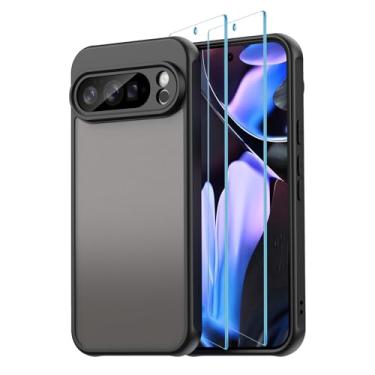 Imagem de EVUNNBC Capa para Google Pixel 10 Pro XL 2025, com 2 peças de protetor de tela, moldura de TPU fosco macio com capa protetora de telefone à prova de choque, traseira rígida antiarranhões (preto)