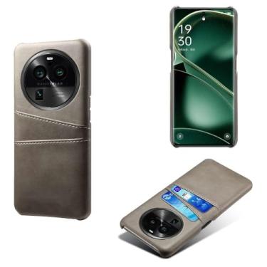 Imagem de Capas Compatível com OPPO Find X6 PRO,Caso de couro PU-Tampa de telefone a prova de choque com 2 slots de cartão,Proteção anti-impressão digital e anti-gota-Grey