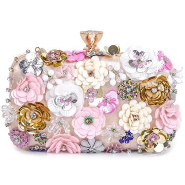 Imagem de Bolsa de mão feminina com alça de corrente para noite bolsa de ombro bolsa de casamento, champanhe, Champanhe, Flores, romântico, sexy, moderno, generoso, clássico, nobre, moderno