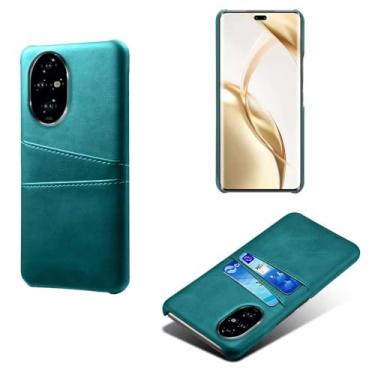 Imagem de Capas Compatível com Honor 200 Pro 5G,Caso de couro PU-Tampa de telefone a prova de choque com 2 slots de cartão,Proteção anti-impressão digital e anti-gota-Green