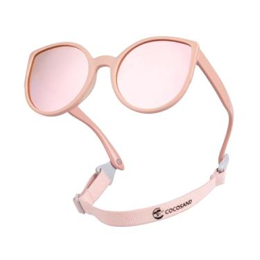 Imagem de COCOSAND Óculos de sol para bebês com alça polarizada olho de gato UV400 para bebês de 3 a 24 meses, Rosa brilhante com lente rosa, X-Small (Age 0-2)