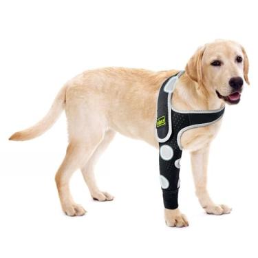 Imagem de Cotoveleira para cães para evitar lamber – manga frontal para calos e higroma no cotovelo, ajustável, macia e respirável com acabamento refletivo, alternativa de cone – perna direita, P