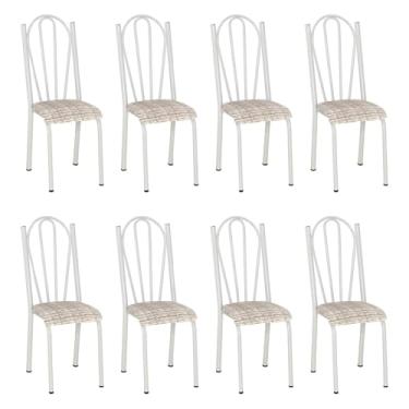 Imagem de Kit 8 Cadeiras de Cozinha Alasca Estampado Rattan Pés de Ferro Branco - Pallazio
