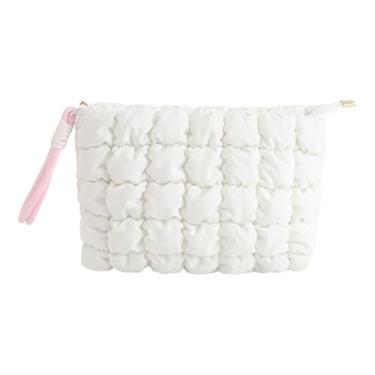 Imagem de FashionCha Bolsa de maquiagem de viagem com grande capacidade, organizador de maquiagem para loção, lápis de sobrancelha, Branco