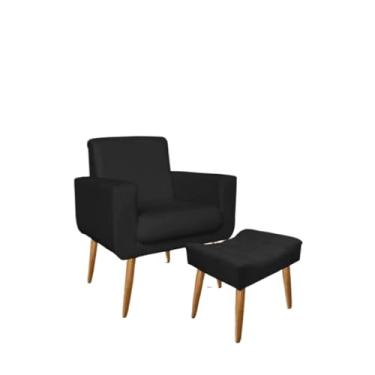 Imagem de Kit Poltrona e Puff Requinte com Pés Palito Suede Aninha Decor (Preto)