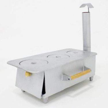 Imagem de Fogão Portátil a Lenha Campeiro 3 Bocas Alumínio Fundido com Chaminé D