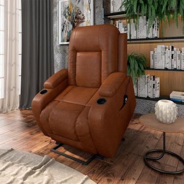 Imagem de Poltrona Do Papai Reclinável Crihs Lift Com Massagem E Aquecimento Pu Caramelo Brilho G23 - Gran Belo