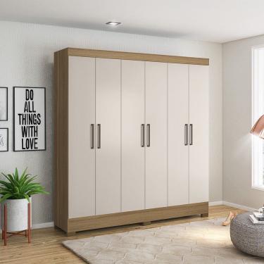 Imagem de Guarda Roupa Roupeiro Casal 06 Portas Prático Amêndola Touch Off White Demóbile