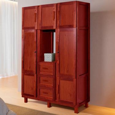 Imagem de Guarda-Roupa Solteiro Belém Madeira Maciça 7 Portas 3 Gavetas 4 Prateleiras com Espelho Marrom - Pnr Móveis