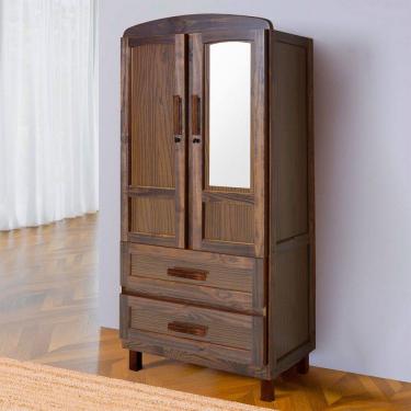 Imagem de Guarda-Roupa Solteiro Murici Madeira Maciça 2 Portas 2 Gavetas com Espelho Imbuia Naturall - Pnr Móveis