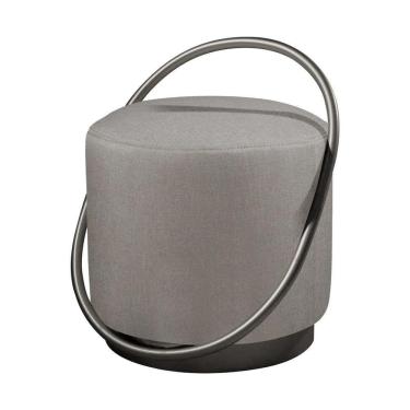 Imagem de Puff Redondo Lunar Em Linho E Base Metal Preto Linho Cinza