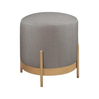 Imagem de Puff Redondo ágar Em Linho E Base Metal Dourado Linho Cinza
