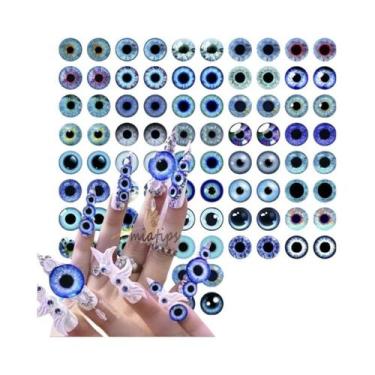 Imagem de Pingentes De Unha 3D Azul Olho Grego, Decorações De Olhos Mistos, Glit
