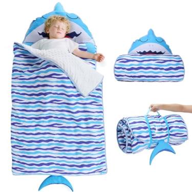 Imagem de Soft Shark Tapete de cochilo infantil com travesseiro para meninas de 1 a 5 anos - Saco de dormir infantil leve e portátil para creche, viagem pré-escolar