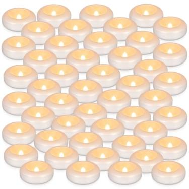 Imagem de CAKETYCG Conjunto de 48 velas de chá flutuantes à prova d'água e sem chama, bateria branca quente de 200 horas, luzes de chá de LED cintilantes – casamento, festa, centro de mesa, piscina e spa.