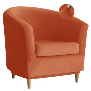 Imagem de Bifaunvogel Capa de veludo para cadeira de clube de 2 peças, capa giratória para cadeira de banheira, capa redonda para poltrona, protetor para sala de estar, laranja escuro