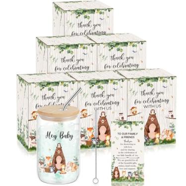 Imagem de Hoolerry 6 conjuntos de copos de chá de bebê para jogos de 340 g copos com tampas pincel de canudo cartões e caixas de café gelado copos de cerveja copos de chá para chá de bebê presente de festa