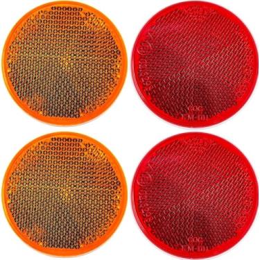 Imagem de Qtd 4 (2 vermelho/2 âmbar) – 5 cm Refletor Bike, Trailer, Caminhão, Barco, Caixa de Correio, Construção, Sinalização, Aviso com Adesivo Super Forte Aprovado pelo DOT/SAE