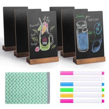 Imagem de JEFURE Placa de quadro-negro de mesa de 6 peças, quadros de mensagens dupla face de 19 x 12 cm, quadro negro com suportes de base para café, restaurante, casa, bar