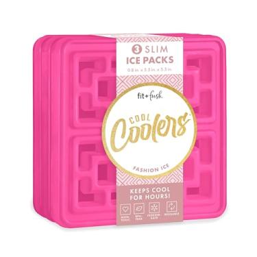 Imagem de Cool Coolers Grandes Fashion Ice da Fit + Fresh, pacote com 3 blocos de gelo para lancheiras, pacotes de freezer para refrigeradores, rosa choque