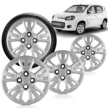 Imagem de Kit 4 Calotas Uno Way 11 A 12 Aro 14 Prata Cubo Baixo Grid