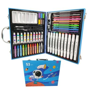 Imagem de Maleta de Pintura Infantil 53 Peças Estojo Criança Canetinha Lapis de Cor Pincel Tinta Desenho Pintura Lazer Diversao Entretenimento